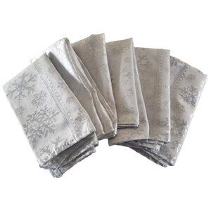 White & Silver Snowflake Napkins Set of 6 Christmas Dinner Party Winter 18x19